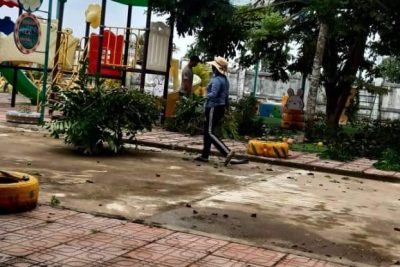 Công tác khắc phục sau cơn bão số 4 (Noru) của tập thể đơn vị Trường Mầm non Nghĩa Thọ